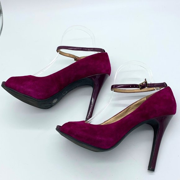 BCBGeneration Shoes - BCBGeneration Fuchsia Suede Ankle Strap Heels